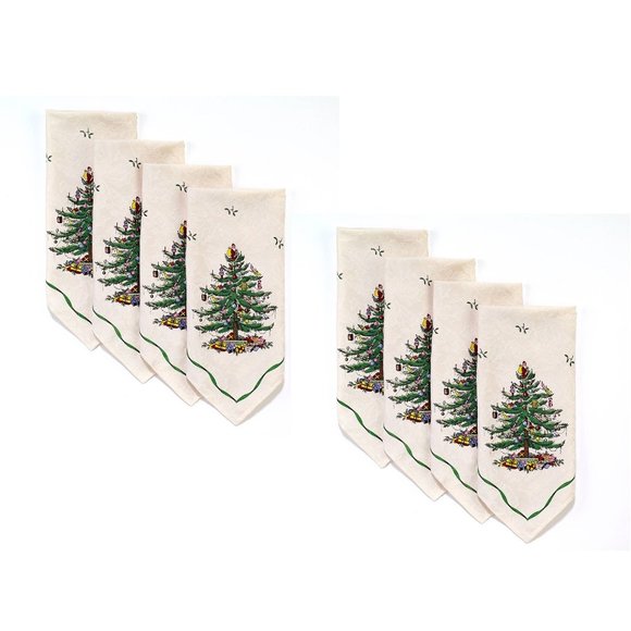 8 brand new Spode Christmas Tree Fabric Napkins w/ GREEN Trim - Picture 2 of 10